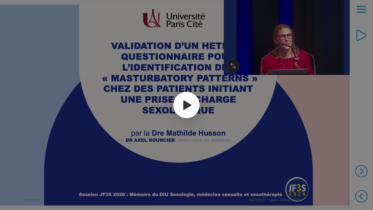 Première diapositive de Validation d'un hétéro-questionnaire pour l'identification des masturbatory patterns chez des patients initiant une prise en charge sexologique